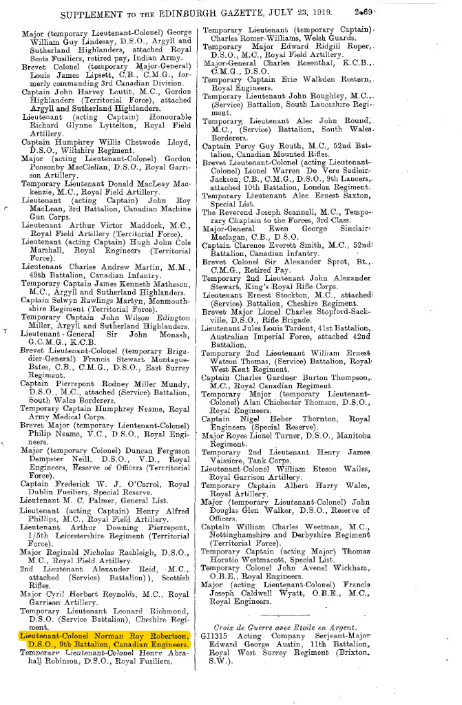 Supplement to the Edinburgh Gazette – July 23, 1919 - Croix-de-Guerre, https://www.thegazette.co.uk/awards-and-accreditation/notice